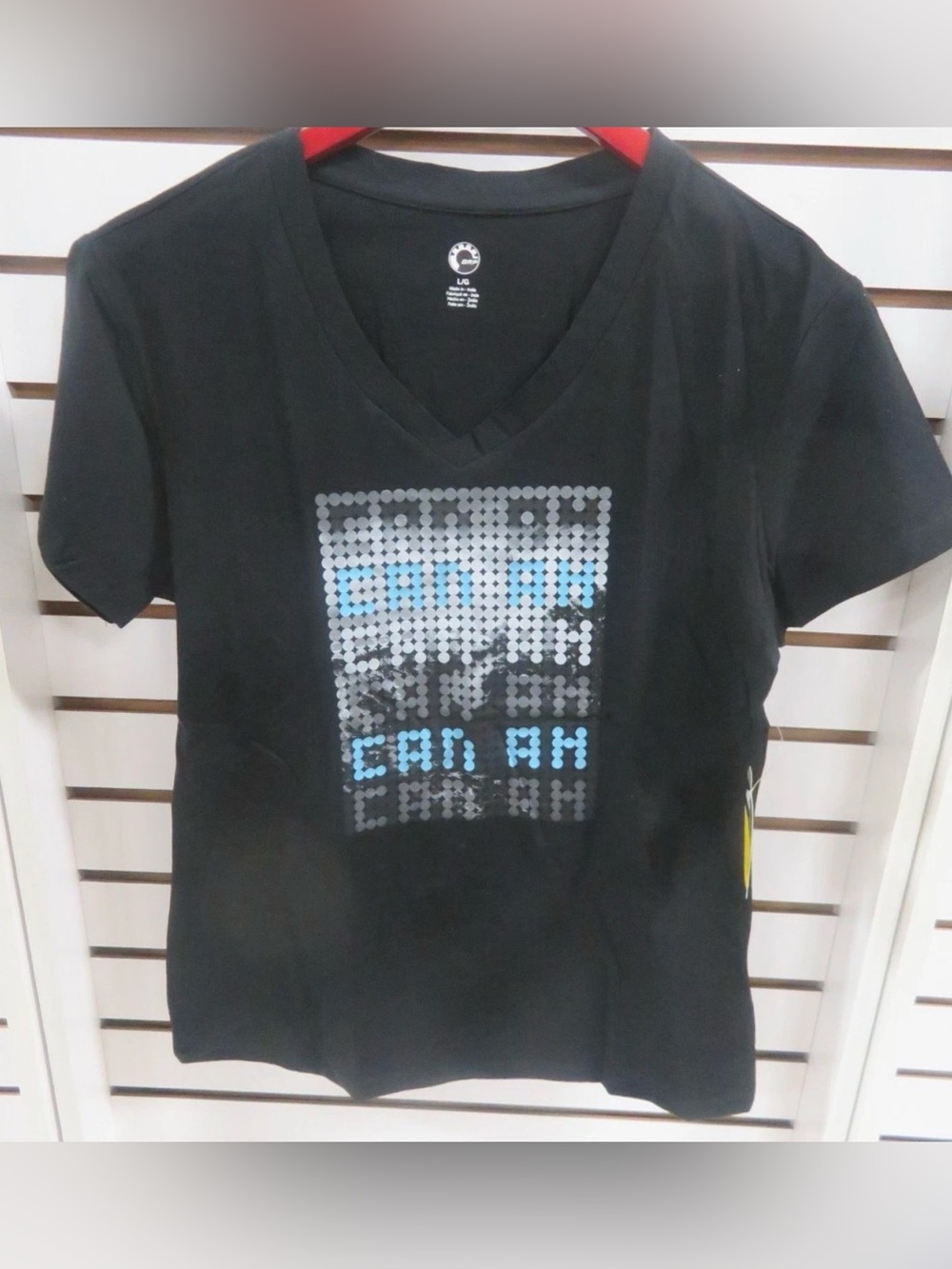 Can-Am X-Team BRP Black Blue Ladies V-neck Graphic Tee Size Fitted Large Pit 19”